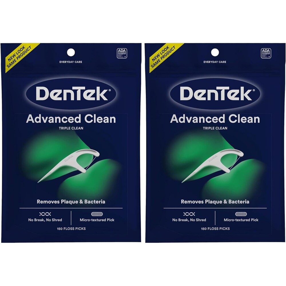 2-Pack 150 Ct DenTek Triple Clean Advanced Clean Floss Picks No Break No Shred